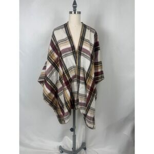 Woolrich One Size Plaid Blanket Poncho Cape Shawl Oversized Open Front Lagenlook